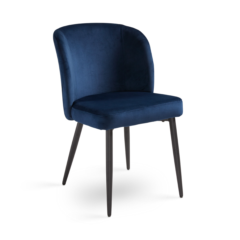 Fortina Dining Chair: Blue Velvet with Black Legs